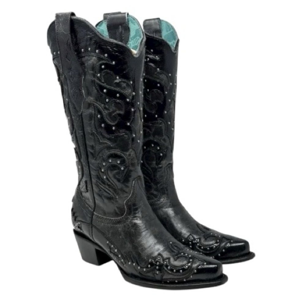 Corral Women's Black Leather Studded Western Cowgirl Boots 8 M